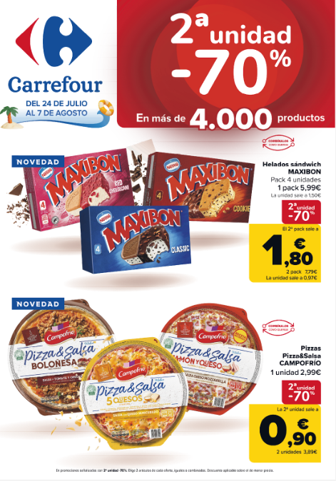 Ofertas Carrefour 2ª unidad al 70 % del 24 de julio al 7 de agosto de 2025