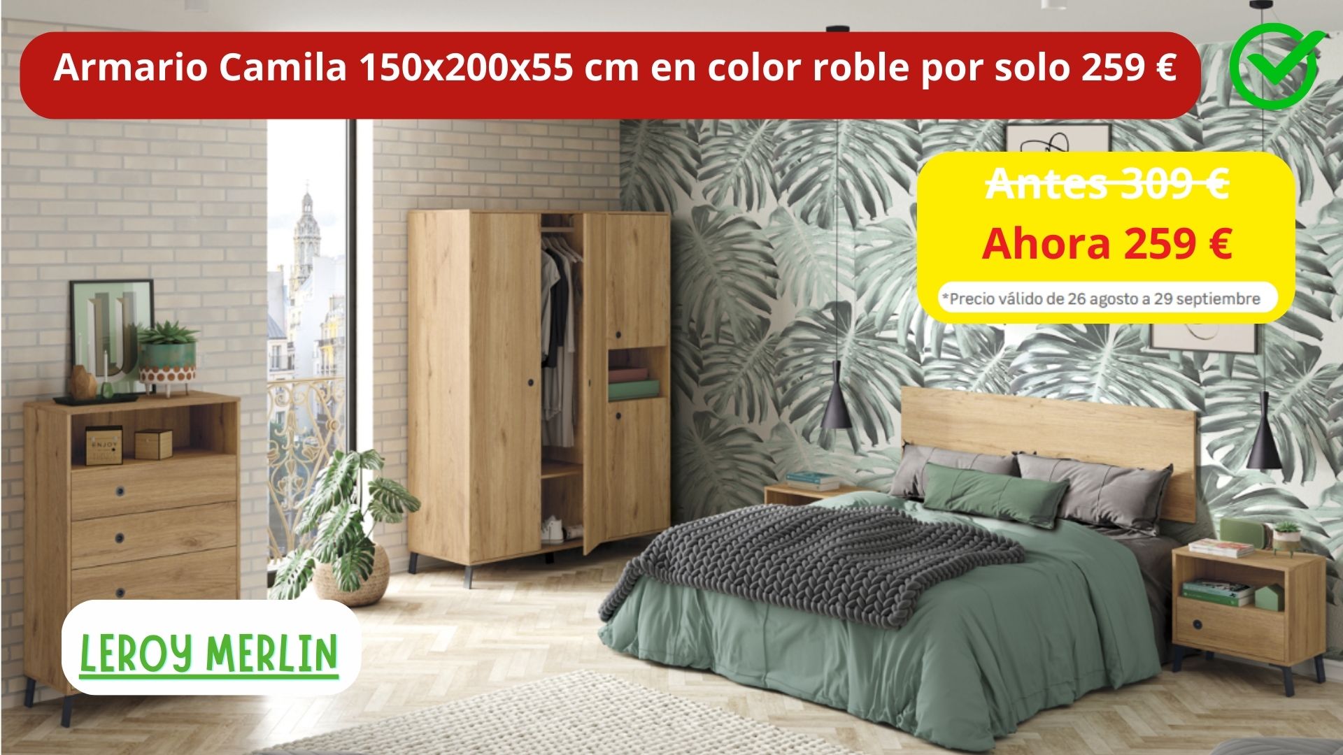 Armario Camila 150x200x55 cm en color roble por solo 259 € – Diseño y funcionalidad al mejor precio Armario Camila 150x200x55 cm en color roble por solo 259 € – Diseño y funcionalidad al mejor precio