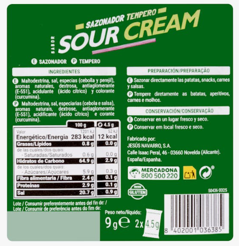 ¡Es novedad en Mercadona! Nuevo sazonador sabor Sour Cream Hacendado (octubre 2025)