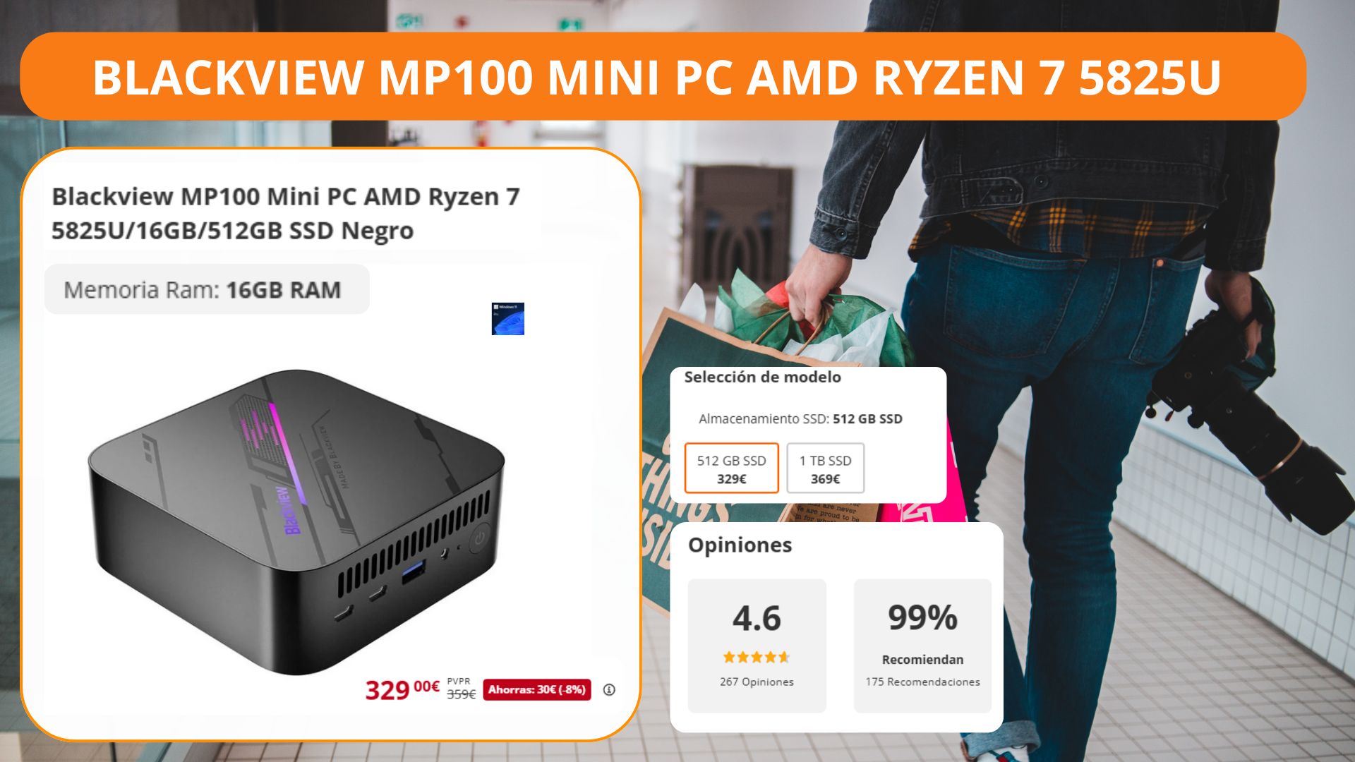 Blackview MP100 Mini PC AMD Ryzen 7 5825U en oferta en PcComponentes Blackview MP100 Mini PC AMD Ryzen 7 5825U en oferta en PcComponentes