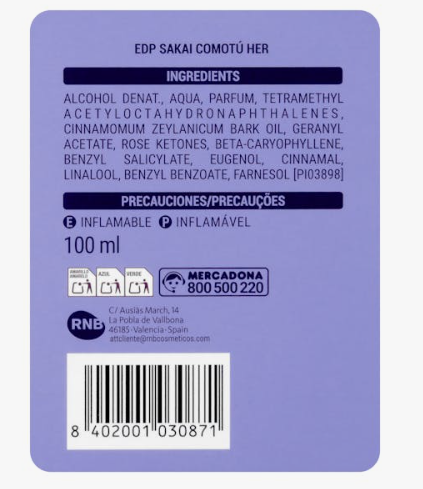 Novedad en Mercadona: Eau de Parfum Como Tú Sakai Mujer (Noviembre 2025)