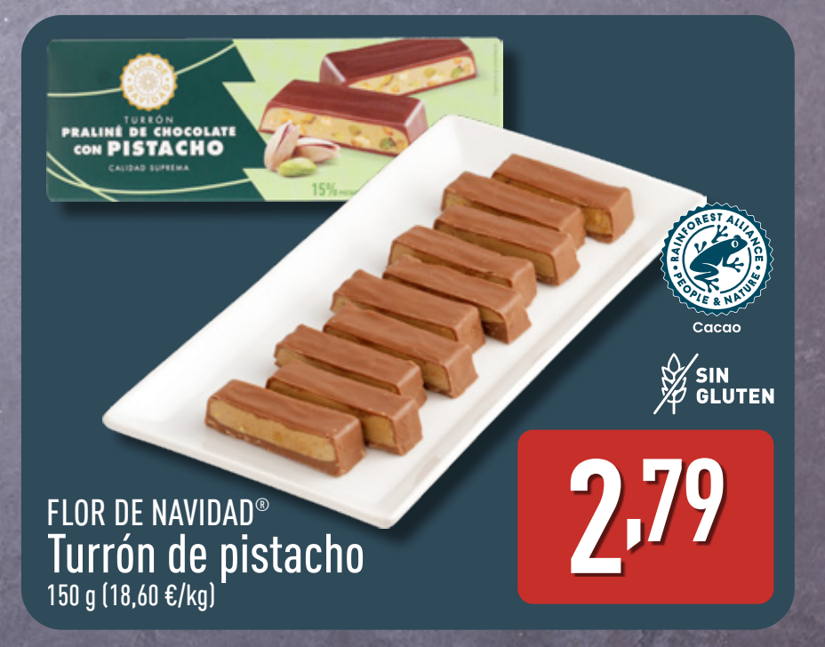 Novedad dulce en ALDI: Turrón de pistacho Flor de Navidad®, la estrella verde de esta Navidad 2025