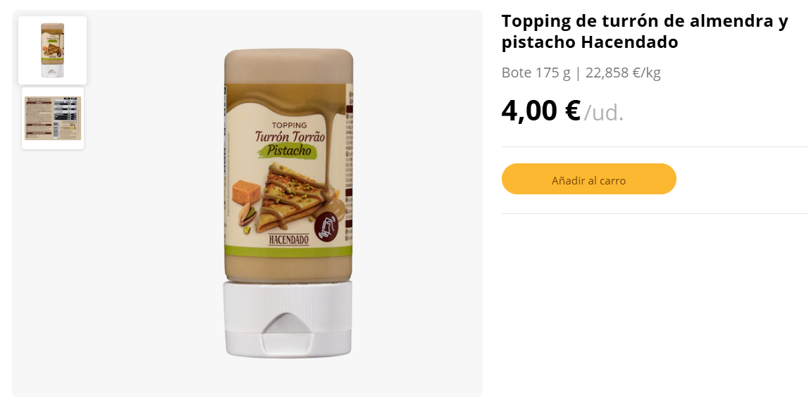 Novedad en Mercadona desde el 2 de diciembre de 2025: Topping de Turrón de Almendra y Pistacho Hacendado – Bote 175 g por 4,00 € Novedad en Mercadona desde el 2 de diciembre de 2025: Topping de Turrón de Almendra y Pistacho Hacendado – Bote 175 g por 4,00 €