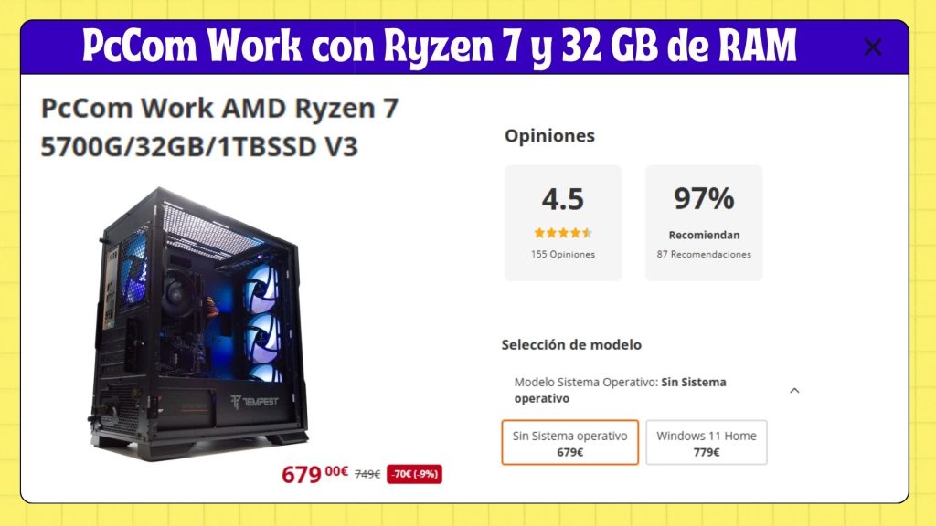 PcComponentes lo vuelve a hacer: este PcCom Work con Ryzen 7 y 32GB es un auténtico todoterreno por menos de 700€