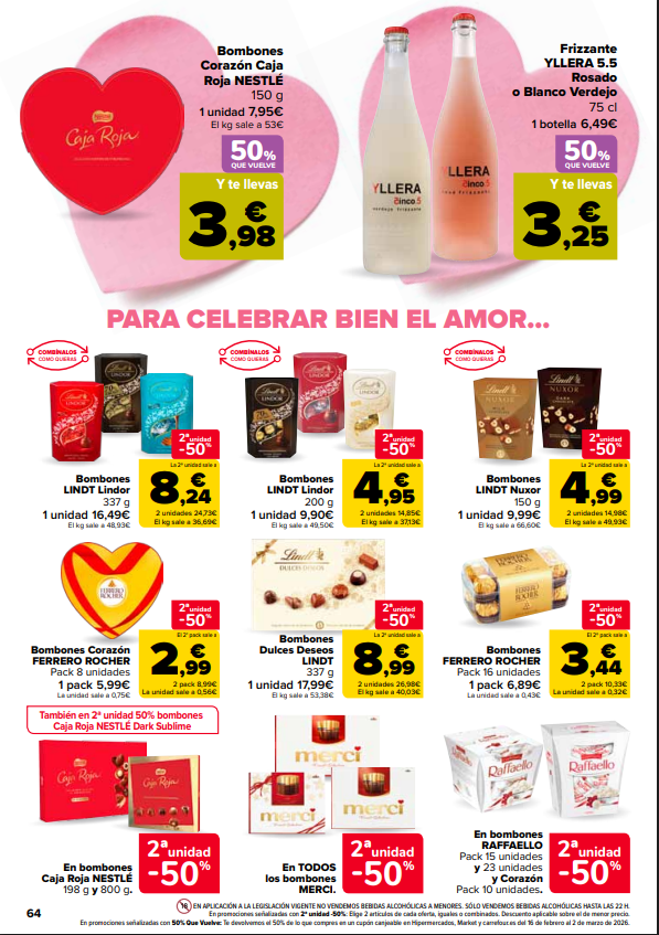 Este San Valentín, Carrefour lo pone fácil para sorprender con detalles clásicos que nunca fallan: bombones premium y vino frizzante, con promociones especiales de 2ª unidad al 50% y el atractivo “50% que vuelve” en cupón. Una oportunidad ideal para regalar más, gastar menos y celebrar el amor como se merece.