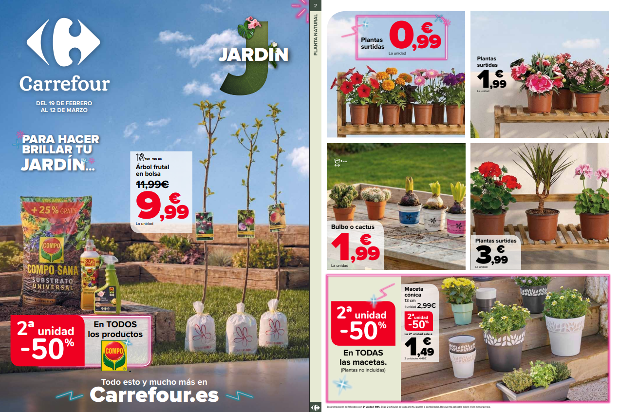 Catálogo Jardín Carrefour del 19 de febrero al 12 de marzo de 2026: Plantas, macetas y maquinaria con 2ª unidad -50%