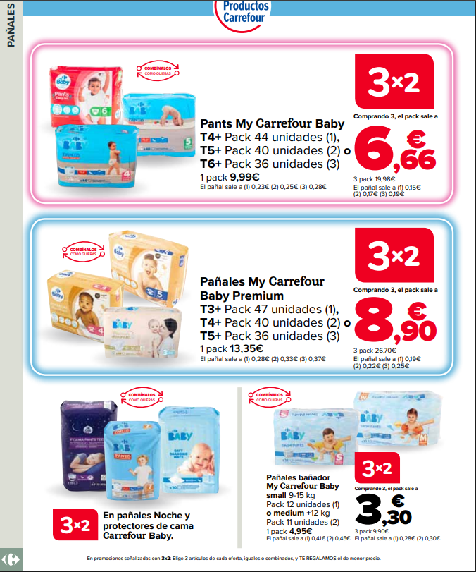 Ofertas en pañales Carrefour: 3x2, descuentos y 50% que vuelve