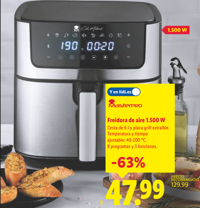 Freidora de aire MasterPro 1.500 W – potente y fácil de usar