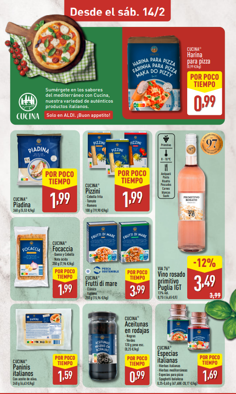 ALDI vuelve a sorprender a los amantes de la gastronomía con su esperada Semana Italiana, disponible del 14 al 17 de febrero de 2026, una cita imprescindible para quienes buscan productos italianos auténticos a precios ajustados. Bajo su marca CUCINA®, la cadena ofrece un recorrido completo por los sabores del Mediterráneo sin salir del supermercado… y sin vaciar el bolsillo.