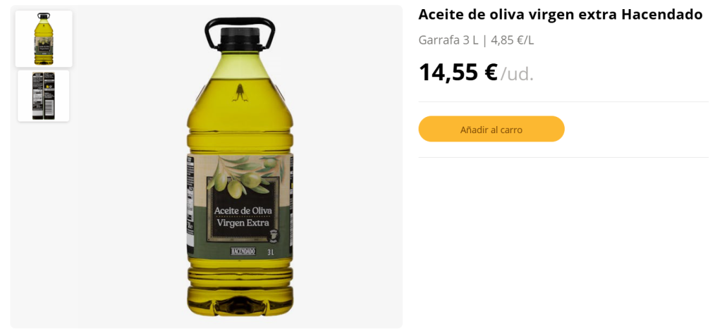 Precio aceite de oliva virgen extra Hacendado Mercadona marzo 2026: cuánto cuesta la garrafa de 3 litros