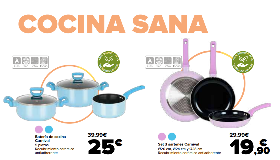 Batería y sartenes Carnival con recubrimiento cerámico al mejor precio: Oferta Carrefour febrero 2025