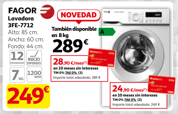 Lavadora FAGOR 3FE-7712 disponible hasta el 25 de febrero de 2026