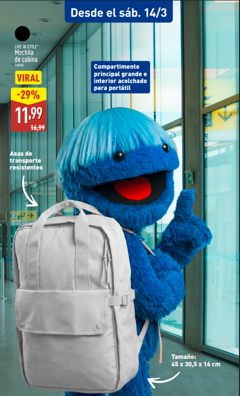 Mochila viral en ALDI por 11,99 €: la mochila de cabina que se está agotando