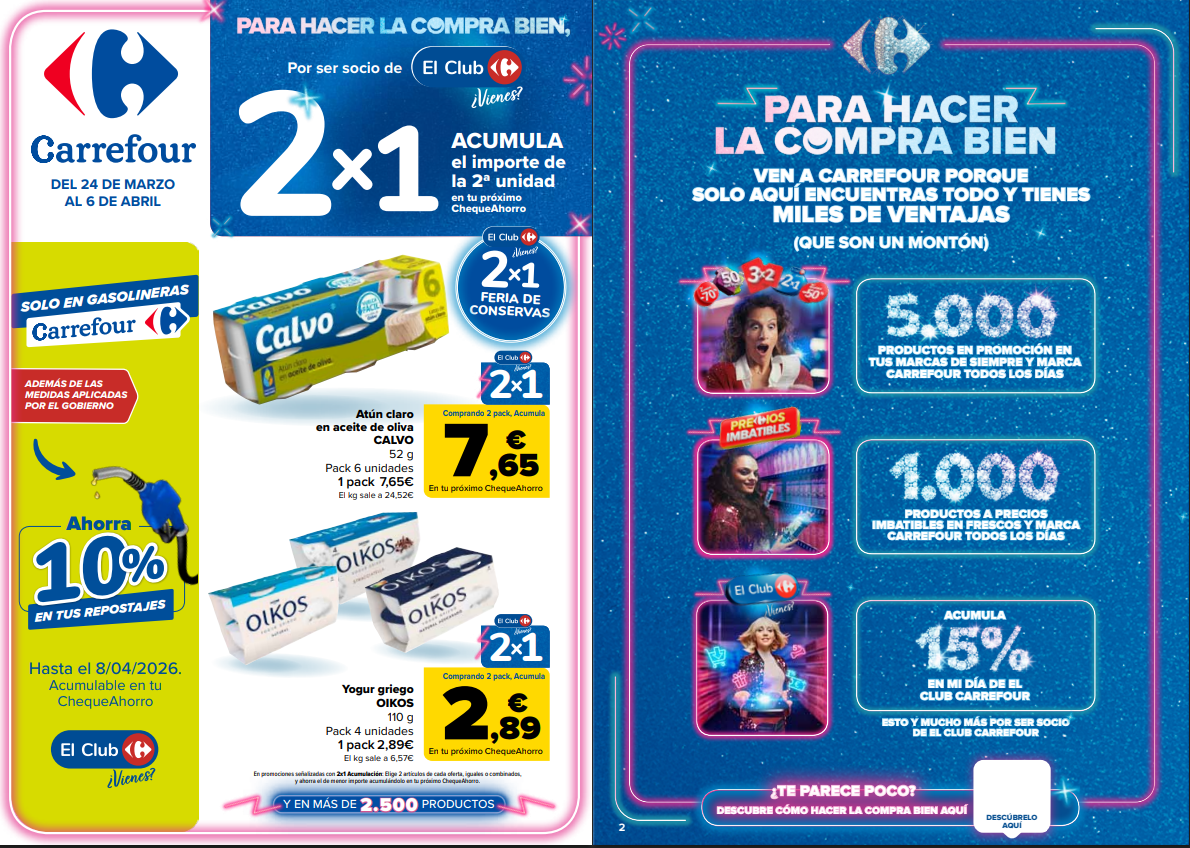Catálogo 2×1 de Carrefour del 24 de marzo al 6 de abril de 2026 Catálogo 2x1 de Carrefour del 24 de marzo al 6 de abril de 2026