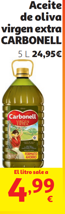 Precio aceite de oliva virgen extra Carbonell 5 litros en Alcampo junio 2026: cuánto cuesta hoy