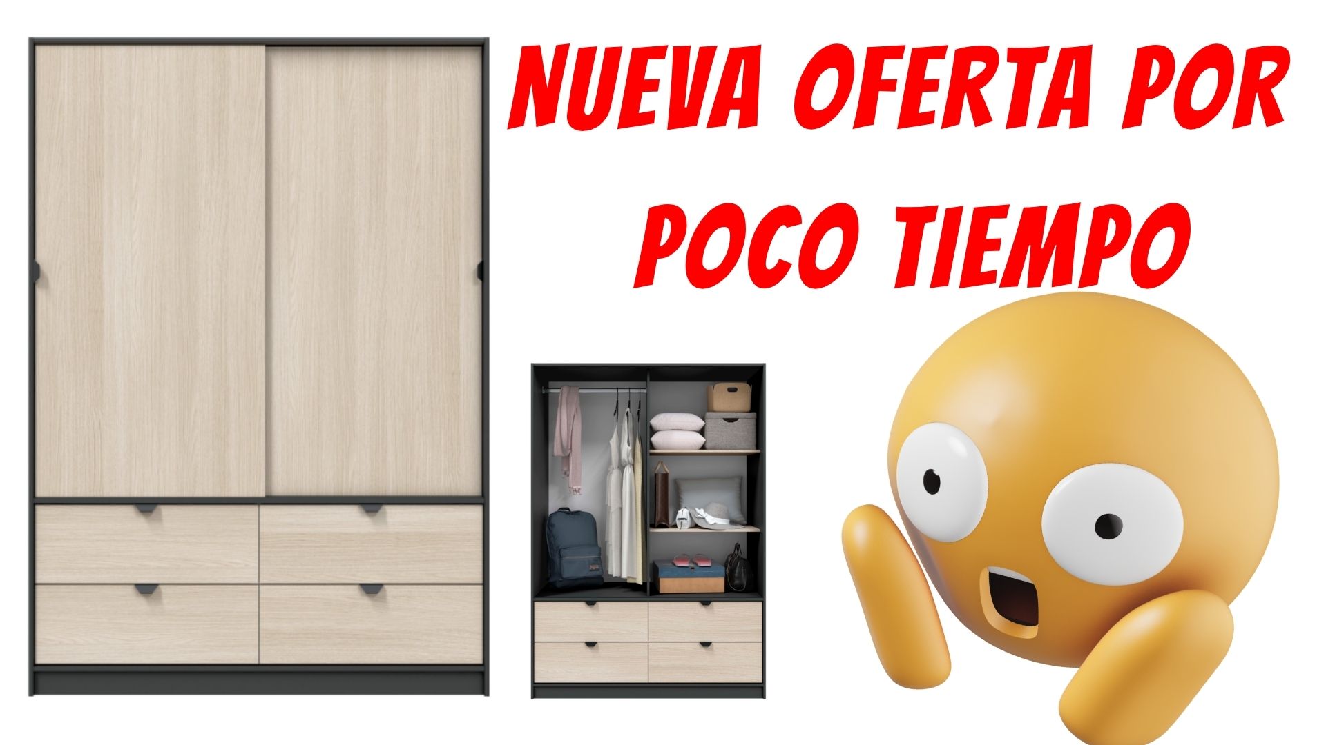 Armario puerta corredera Garona 140x200x60cm (1) Leroy Merlin baja el precio del armario Garona: 4 cajones y puertas