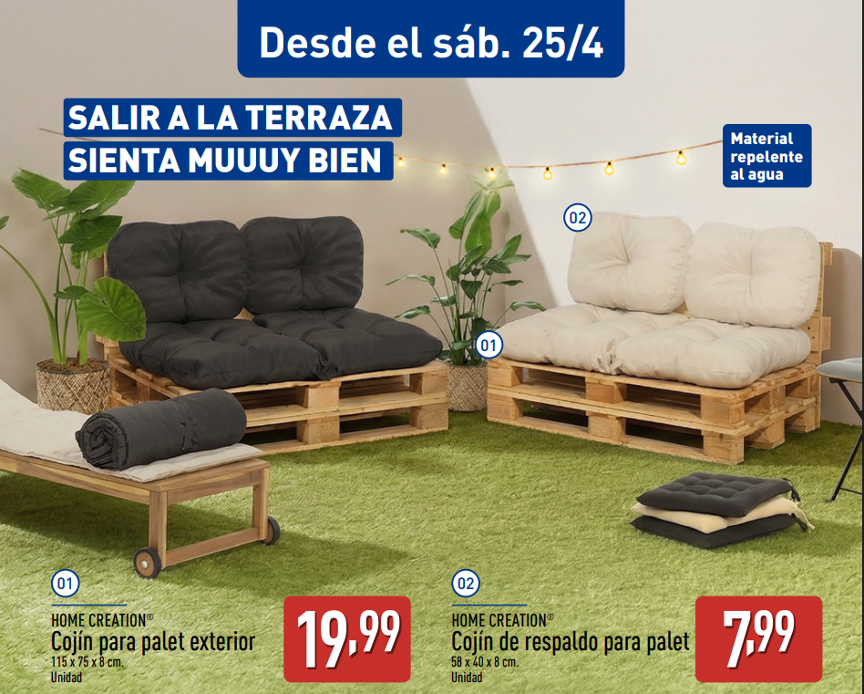 Cojín para palet exterior y Cojín de respaldo para palet