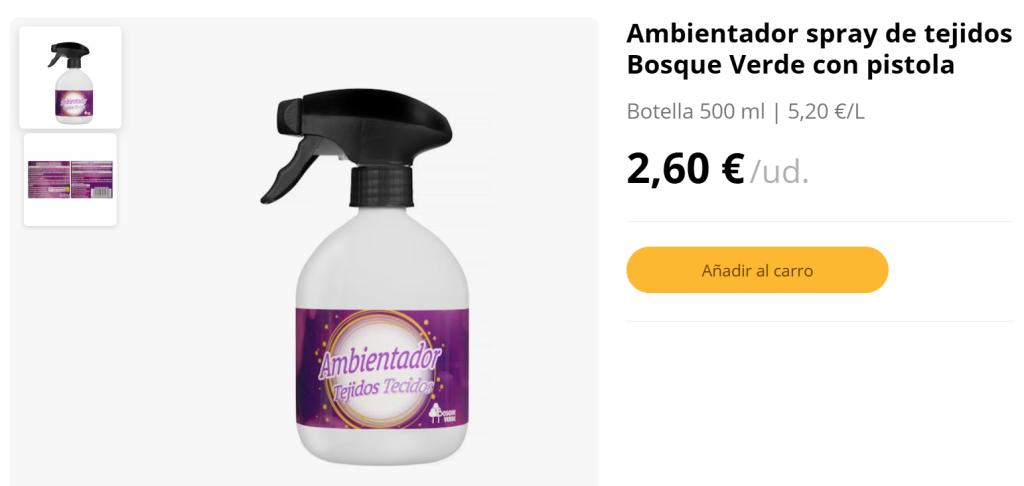 Ambientador spray de tejidos Bosque Verde con pistola