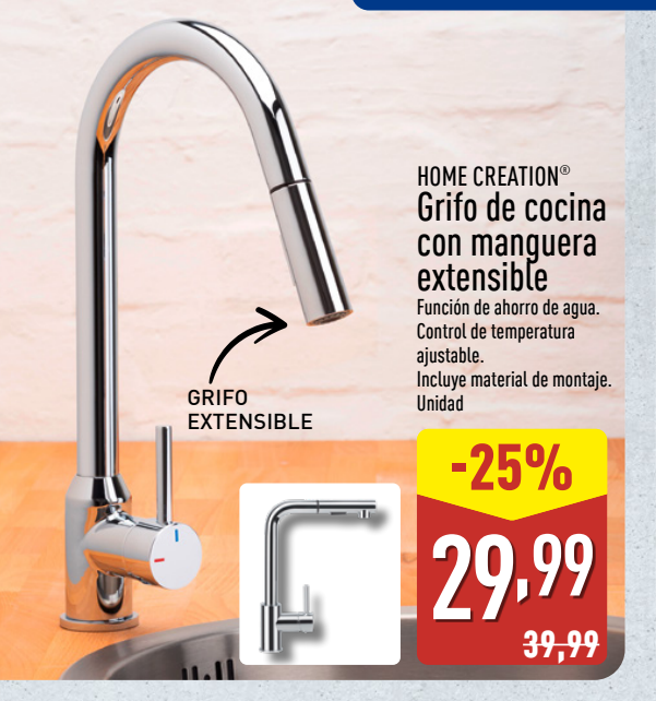 Grifo de cocina extensible HOME CREATION por 29,99€