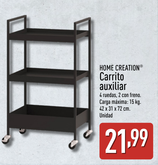 Carrito auxiliar con ruedas HOME CREATION por 21,99€
