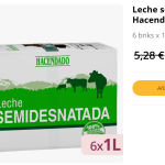 leche semidesnatada Hacendado a precio rebajado por tiempo limitado