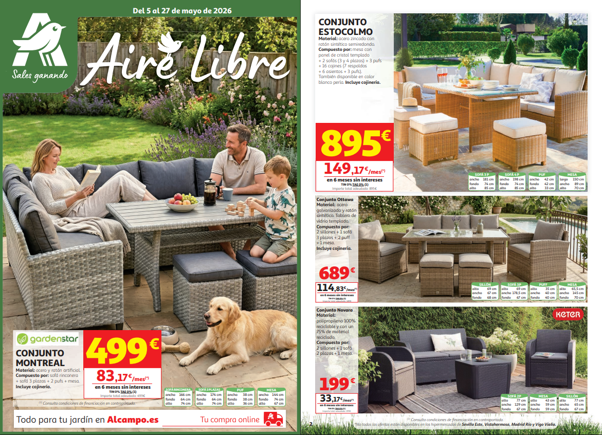 Catálogo Alcampo Aire Libre 2026: muebles de jardín, conjuntos exteriores y terrazas con ofertas hasta el 27 de mayo