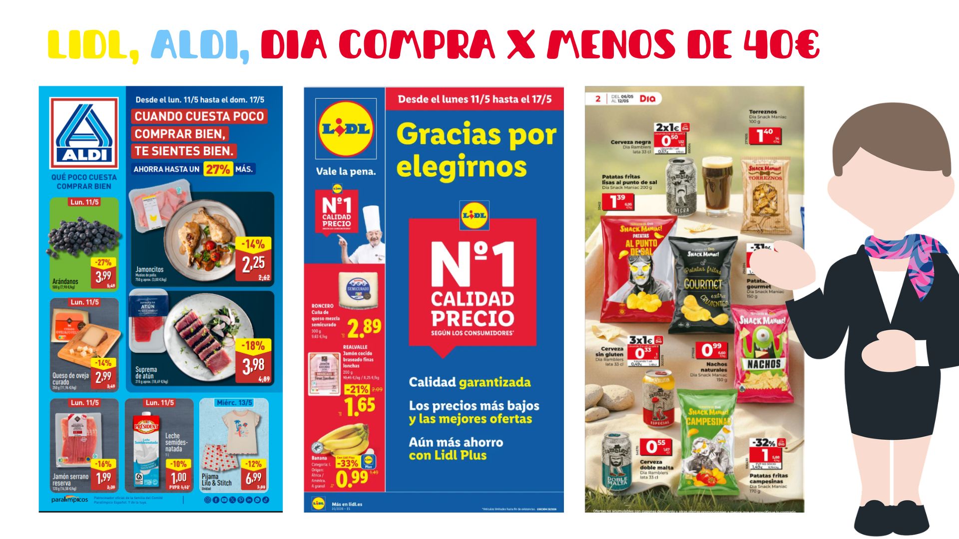 Compra completa por menos de 40€ en Lidl, Aldi y DIA