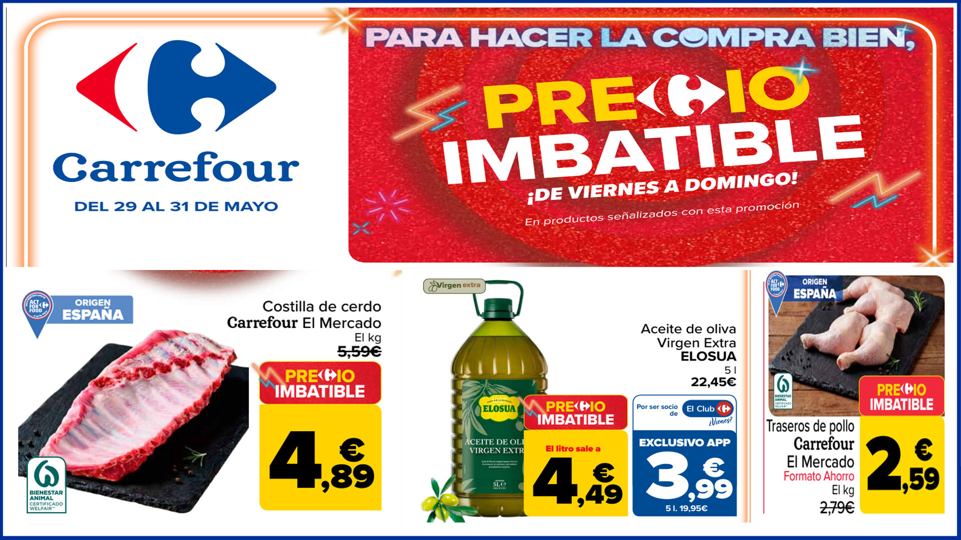 Carrefour lanza sus “Precios Imbatibles” del 29 al 31 de mayo de 2026 con aceite de oliva, carne y papel higiénico rebajados