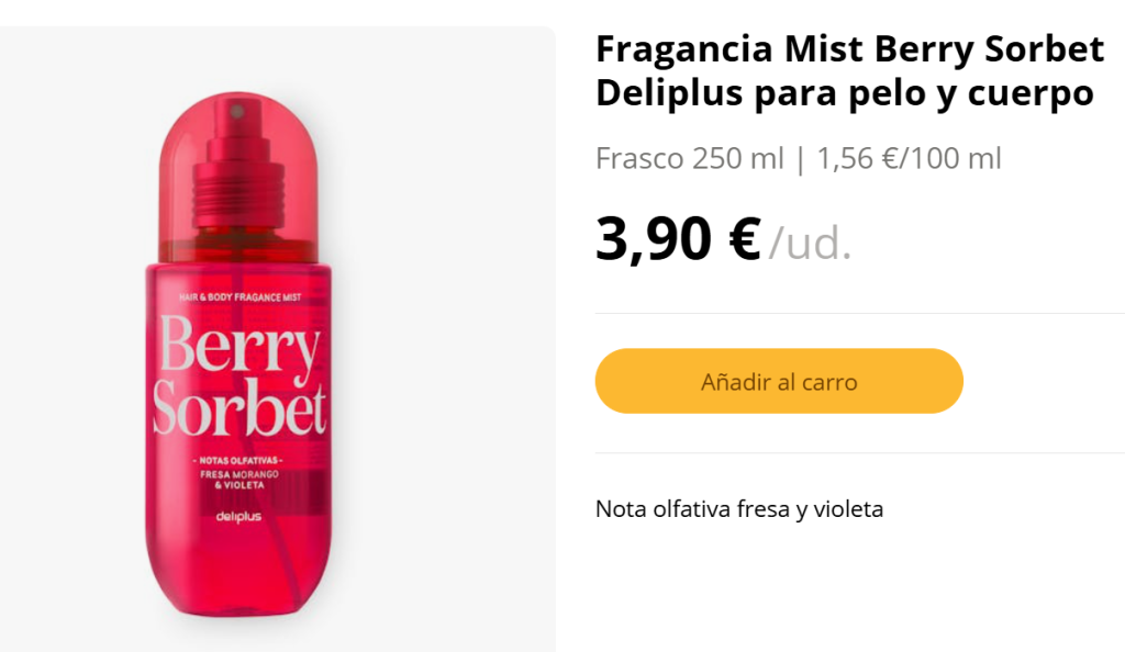 Fragancia Mist Berry Sorbet Deliplus: el body mist de Mercadona que huele a verano
