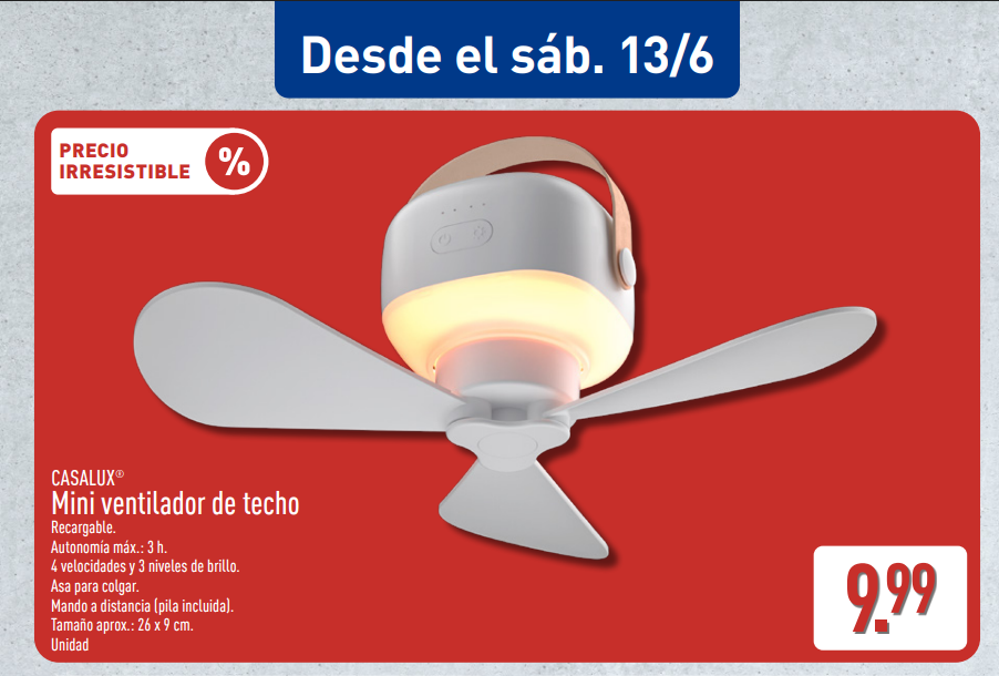 Mini ventilador de techo Casalux de ALDI: la solución portátil para refrescar cualquier estancia este verano