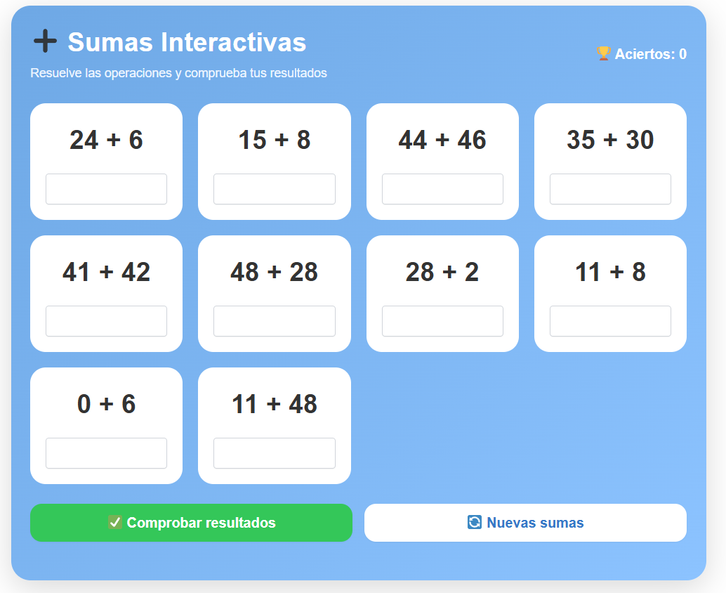 Sumas Interactivas hasta 50: Practica Matemáticas Online Gratis