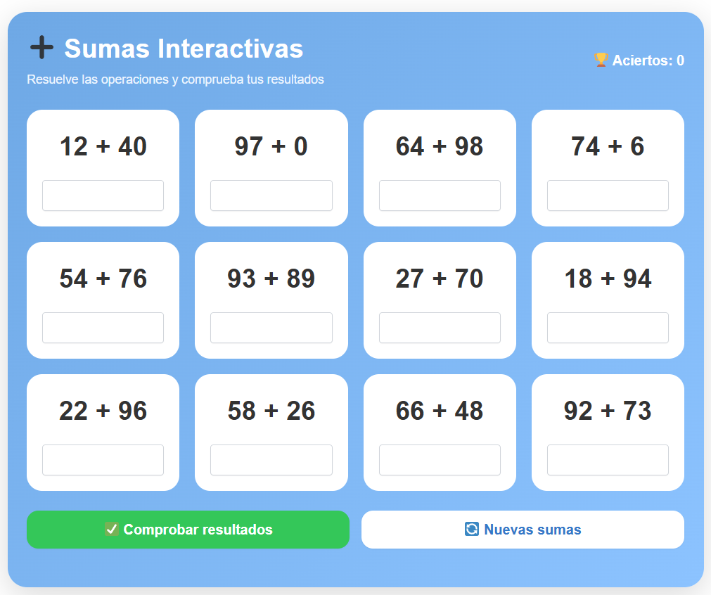 Sumas Interactivas hasta 100: Practica Matemáticas Online Gratis