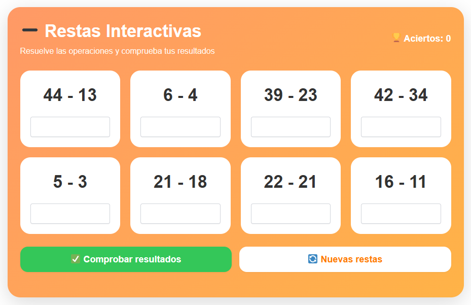 Restas Interactivas hasta 50: Practica Matemáticas Online Gratis