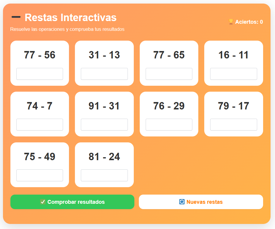 Restas Interactivas hasta 100: Practica Matemáticas Online Gratis