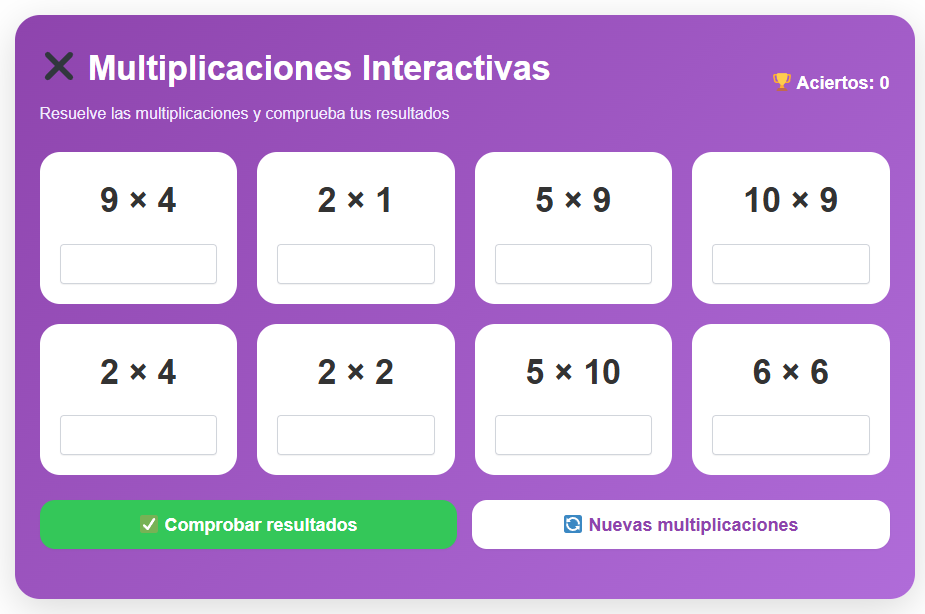 Multiplicaciones Interactivas hasta la Tabla del 10