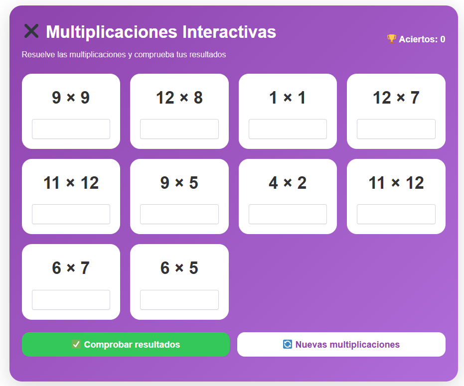 Multiplicaciones Avanzadas hasta el 12: Practica Online Gratis
