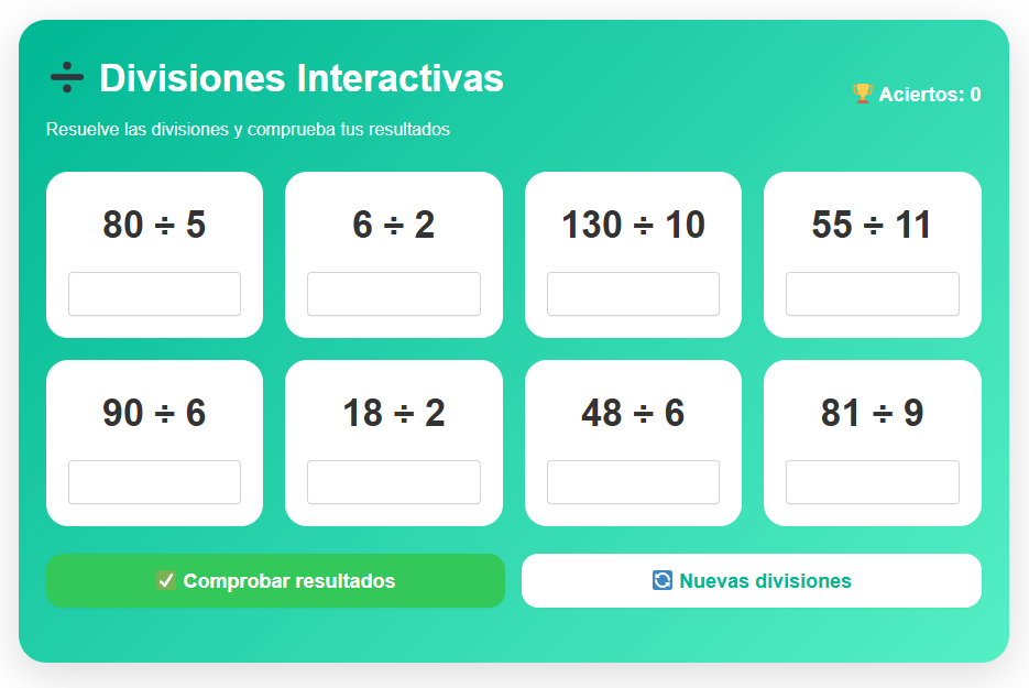 Divisiones Interactivas hasta 100: Practica Matemáticas Online Gratis