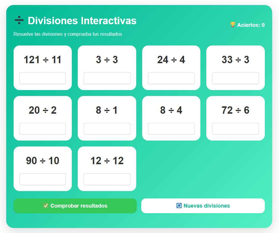 Divisiones Avanzadas Online: Practica Divisiones hasta el 12 Gratis