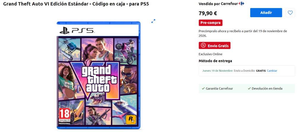 Grand Theft Auto VI Edición Estándar - Código en caja - para PS5