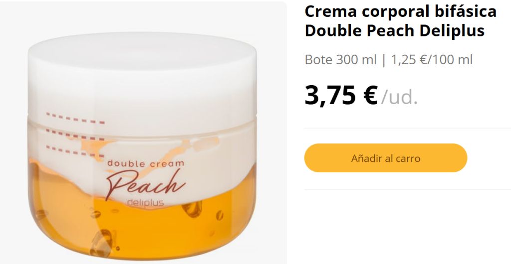llega la crema corporal bifásica Double Peach Deliplus