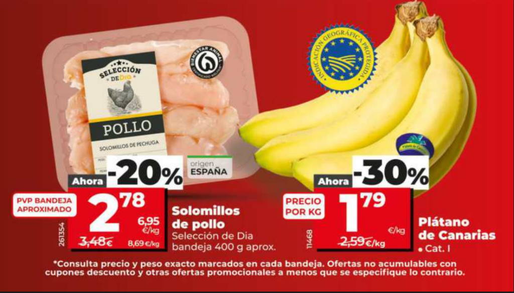 Dos grandes ofertas desde el 5 de agosto en DIA: solomillos de pollo con un 20 % de descuento y plátano de Canarias un 30 % más barato