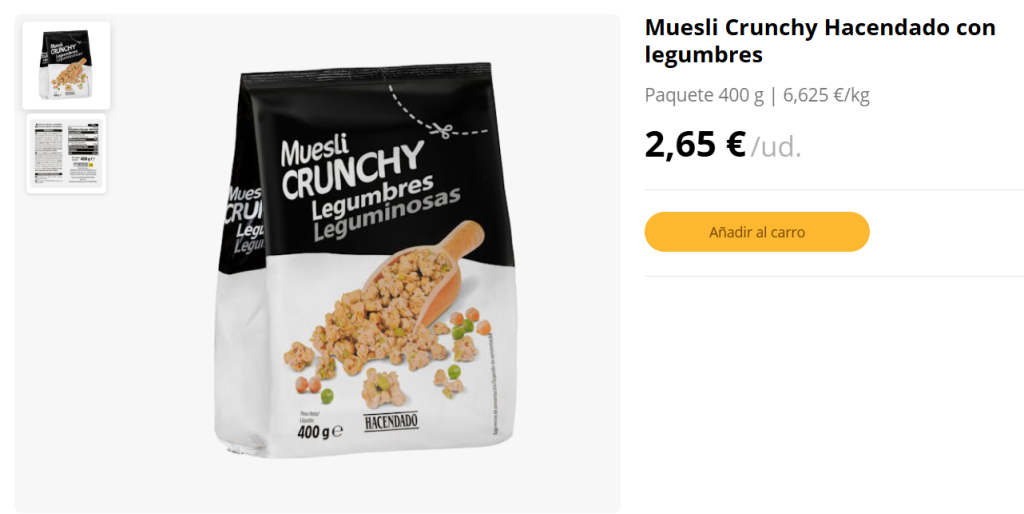 El producto se presenta en un paquete de 400 gramos y tiene un precio de 2,65 euros, una cantidad bastante ajustada para tenerlo como opción habitual en la despensa.