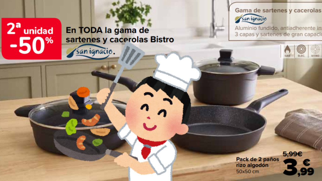Nueva oferta en Carrefour para renovar la cocina: 2ª unidad al 50% en sartenes y cacerolas