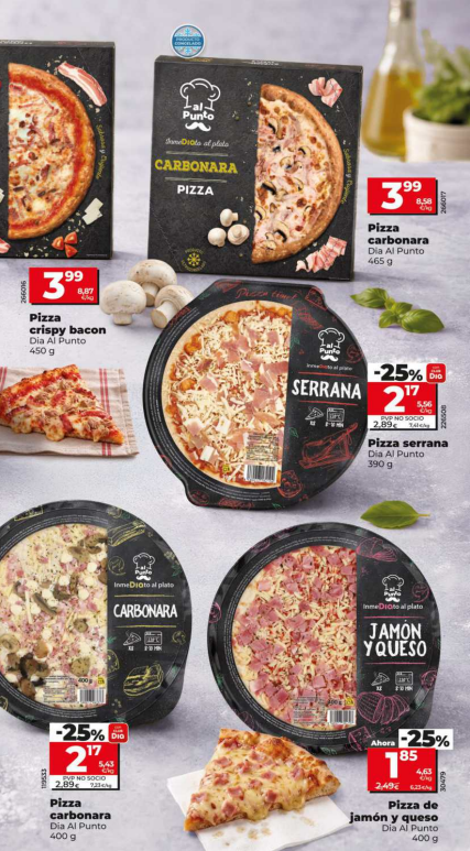 La pizza de jamón y queso baja a 1,85 euros