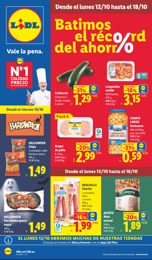 Folleto Lidl Alimentación del 12 al 18 de octubre de 2026