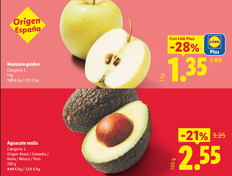 Fruta y verdura en el catálogo Lidl